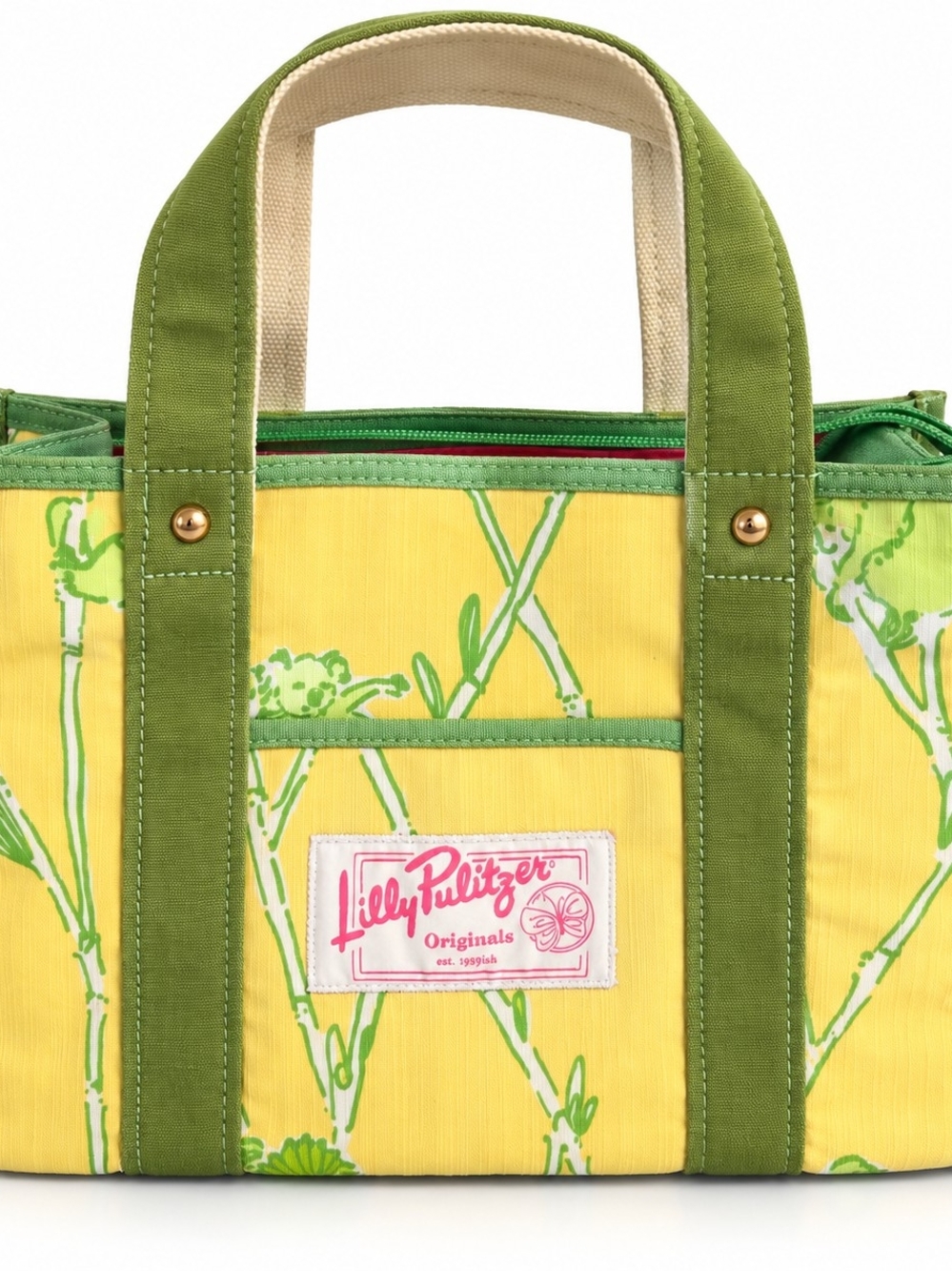 Lilly Pulitzer Originals Yellow Green Floral Canvas Small Tote Bag